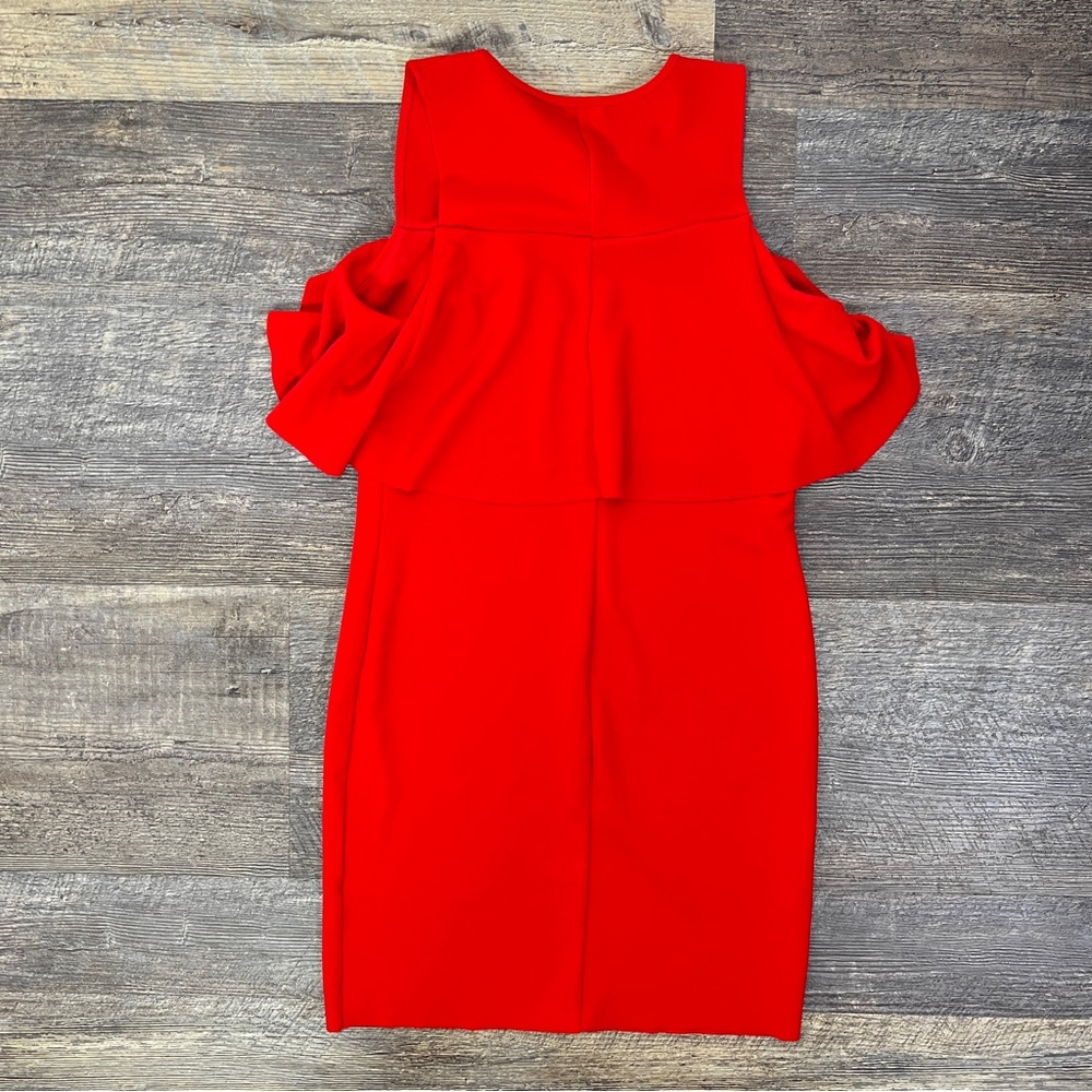Red Cold-Shoulder Ruffle Bodycon Dress - Picture 4 of 4